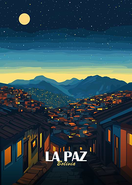La Paz, Bolivia Nightscape Illustration