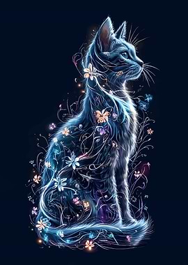 Floral Cat Digital Art
