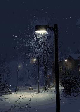 Winter Night Street Scene