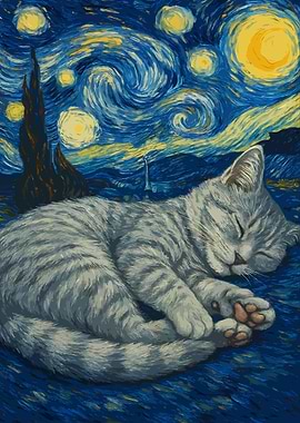 Starry Night Grey Cat