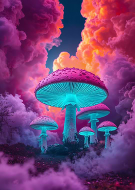 Glowing Mushrooms in a Dreamy Landscape