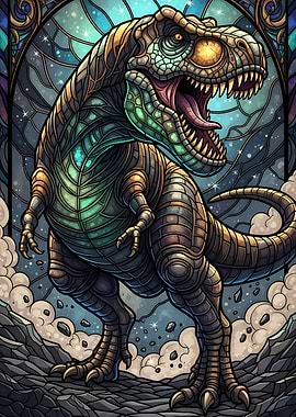 Stained Glass Tyrannosaurus Rex Illustration
