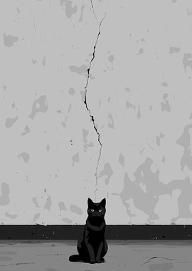 Black Cat by Cracked Wall