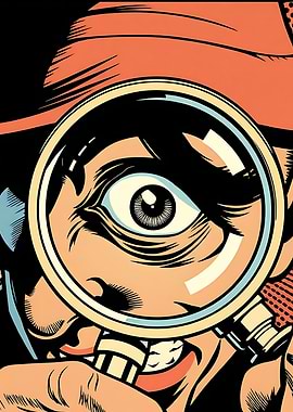 Intense Detective with Magnifying Glass