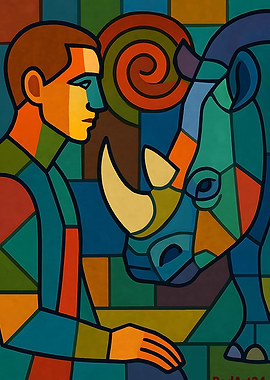 Man and Rhino Geometric Art