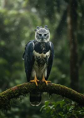 Harpy Eagle Perched in Rainforest