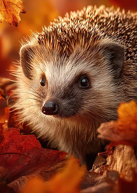 Hedgehog in Autumn Leaves