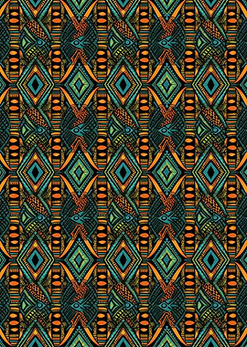 Tribal Pattern with Diamonds and Birds