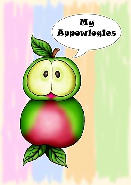 Apple Owl Character with 'Appowlogies' Text