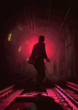 Man with Gun in Dark Tunnel