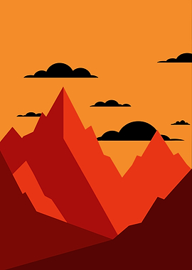 Geometric Red Mountain Peaks at Sunset