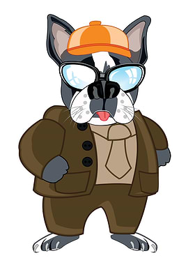 Cartoon Dog in Suit and Glasses