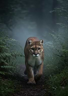 Cougar Walking Through Forest