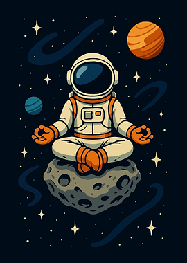 Meditating Astronaut in Space Cartoon