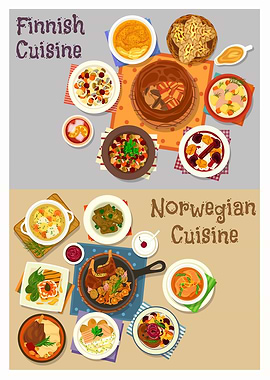 Finnish and Norwegian Cuisine Illustration