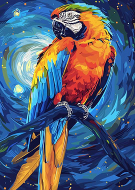 Colorful Parrot on Branch Digital Art