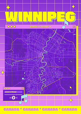 Winnipeg Canada Retro Map Art