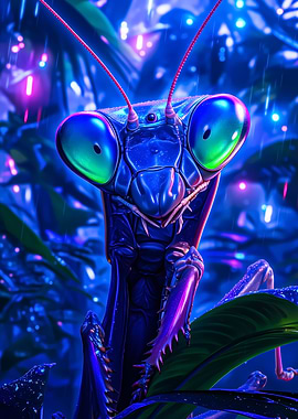 Blue Praying Mantis Close-Up