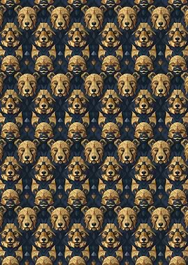 Geometric Bear Pattern on Dark Blue