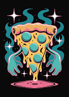 Cartoon Pizza Slice with Hands