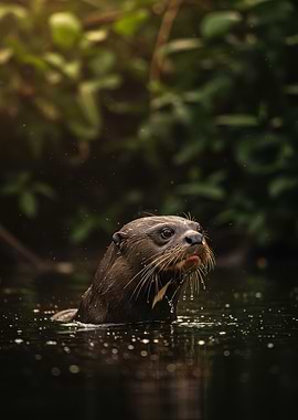 Giant Otter in Water