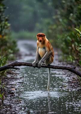 Proboscis Monkey in the Rain