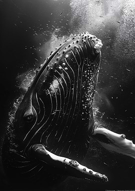 Monochrome Humpback Whale Underwater Portrait