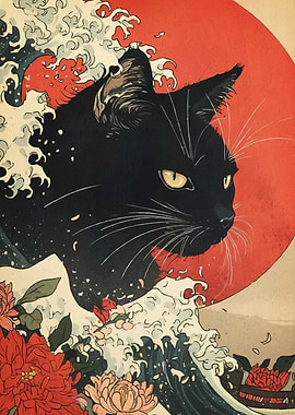 Cat Ukiyo-e Style