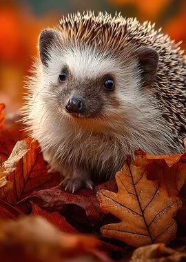 Hedgehog in Autumn Leaves