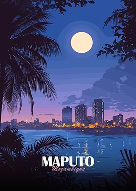 Maputo Mozambique Cityscape at Night