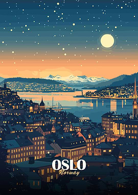 Oslo, Norway Cityscape at Night