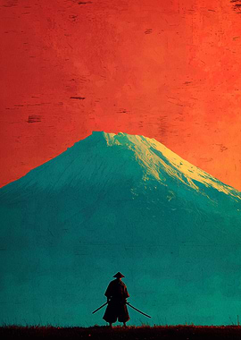 Samurai and Mountain Digital Art