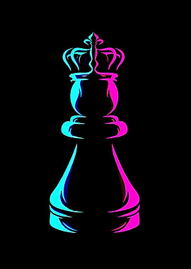 Neon Chess Piece with Crown