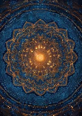 Blue and Gold Mandala Art