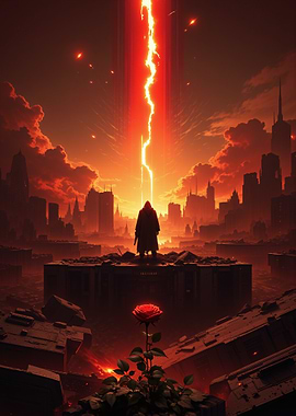 Apocalyptic Cityscape with Rose and Figure Cover of Ashes of Me