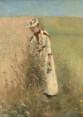 Woman in Field, Impressionist Painting