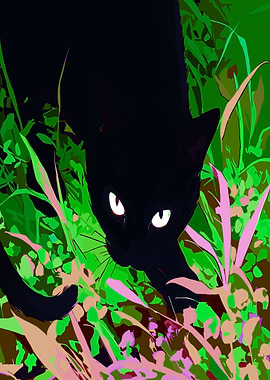 Black Cat in Greenery