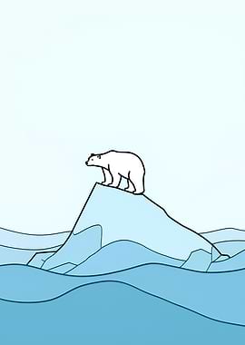 Polar Bear on Iceberg Minimalist Line Art