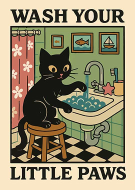 Wash Your Little Paws Cat Art