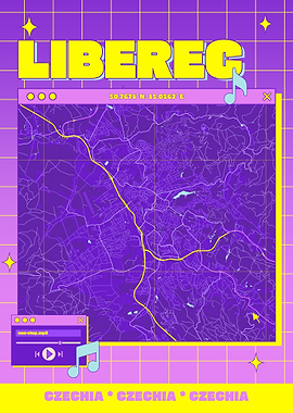 Liberec Czechia Map Retro Aesthetic