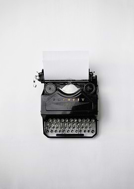 Vintage Black Typewriter on White Background
