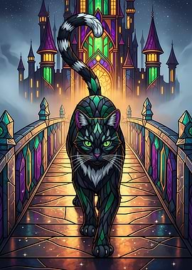 Stained Glass Cat on Bridge