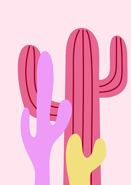 Colorful Cactus Illustration on Pink Background