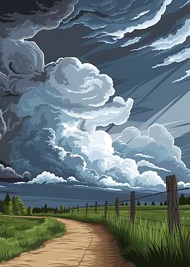 Stormy Sky over Rural Landscape