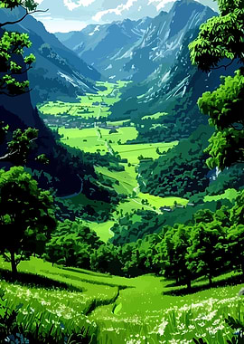 Lush Green Valley Landscape