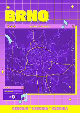 Brno Map Art Retro Aesthetic