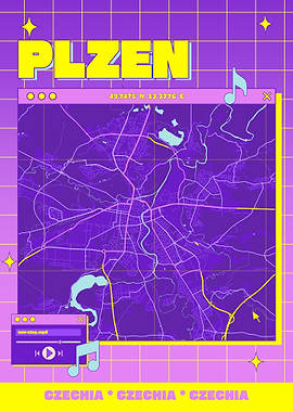 Plzen Czechia Map Retro Style