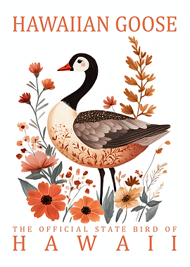 Hawaiian Goose Illustration with Floral Accents