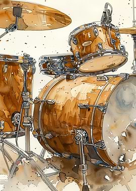 Watercolor Drum Set Illustration