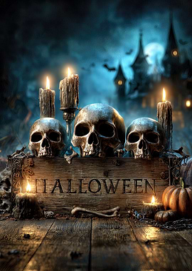 Halloween Skulls and Candles Still Life